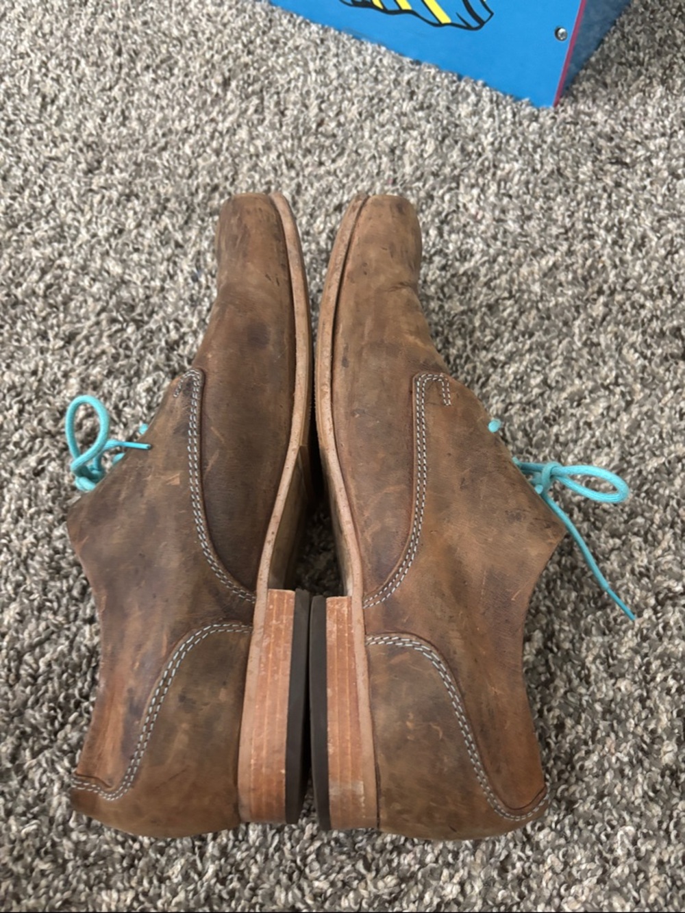 John Fluevog CBC Radio derby oxford shoes in brown leather with turquoise laces - Picture 5 of 8
